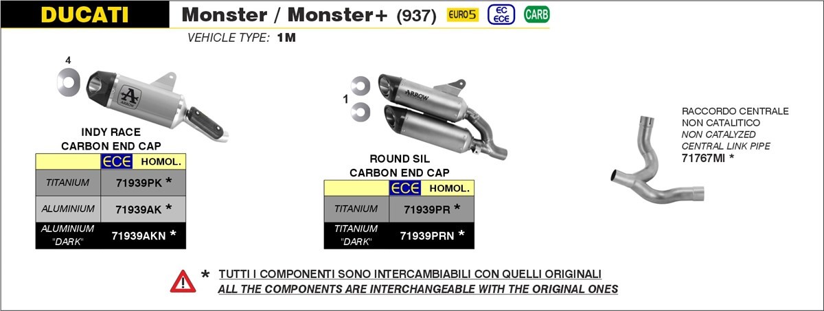 Arrow Titanium Non-Catalized Link Pipe Ducati Monster 937 / 2021 - 2022