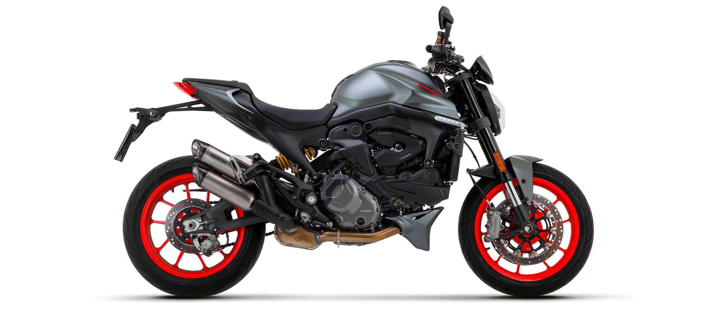 Arrow Round Titanium  "Dark" Double Silencer (Upper + Lower) Ducati Monster 937 / 2021 - 2022
