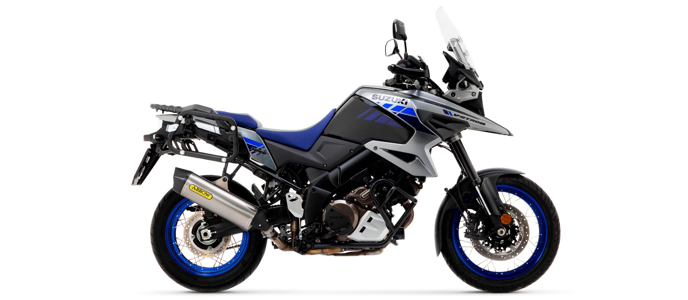 Arrow Maxi Race-Tech Aluminum DARK Slip-On Exhaust w/ CF end cap - Suzuki V-Strom 1050 (2020-2023)