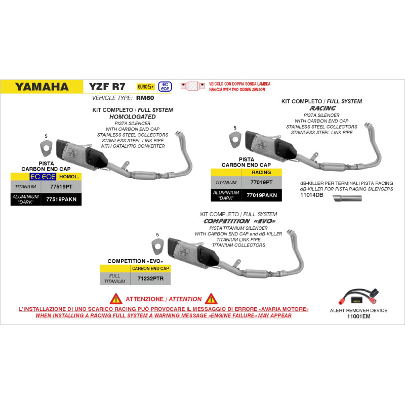 Arrow Competition EVO Full Titanium Exhaust System + Pista Silencer | Yamaha YZF-R7 (2025)