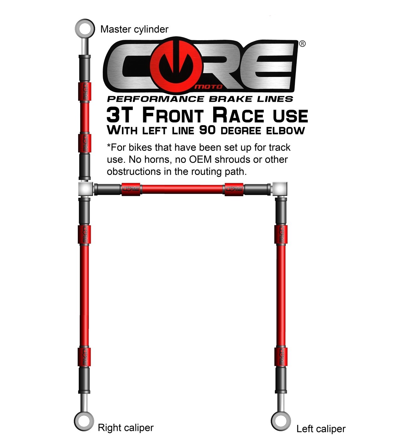 Core Moto 3T-E Front Brake Line Kit for Yamaha YZF-R1 2009-2014