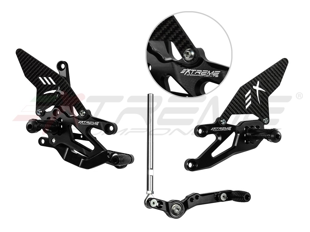 Extreme Components GP EVO Rear Sets Kit - Yamaha R7 (2021 - 2022) Standard  + GP Shift with Carbon Heel Guard (Black)