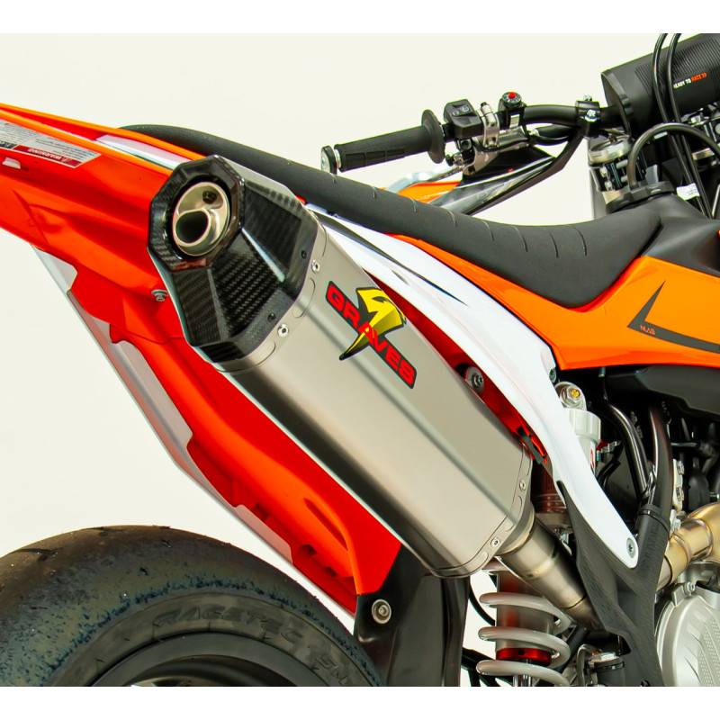 Graves Motorsports KTM - Husqvarna - Gas Gas Titanium Slip-on Exhaust - Carbon End Cap (350cc-450cc) Graves Motorsports KTM - Husqvarna - Gas Gas Titanium Slip-on Exhaust - Carbon End Cap (350cc-450cc)