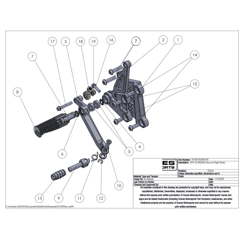 Graves Motorsports WORKS Adjustable Rearsets Kit - Kawasaki ZX-6R (2019-2023) Graves Motorsports WORKS Adjustable Rearsets Kit - Kawasaki ZX-6R (2019-2023)