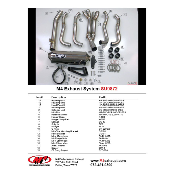 M4 RACE MOUNT FULL SYSTEM WITH POLISHED MUFFLER 2007-08 Suzuki GSX-R1000