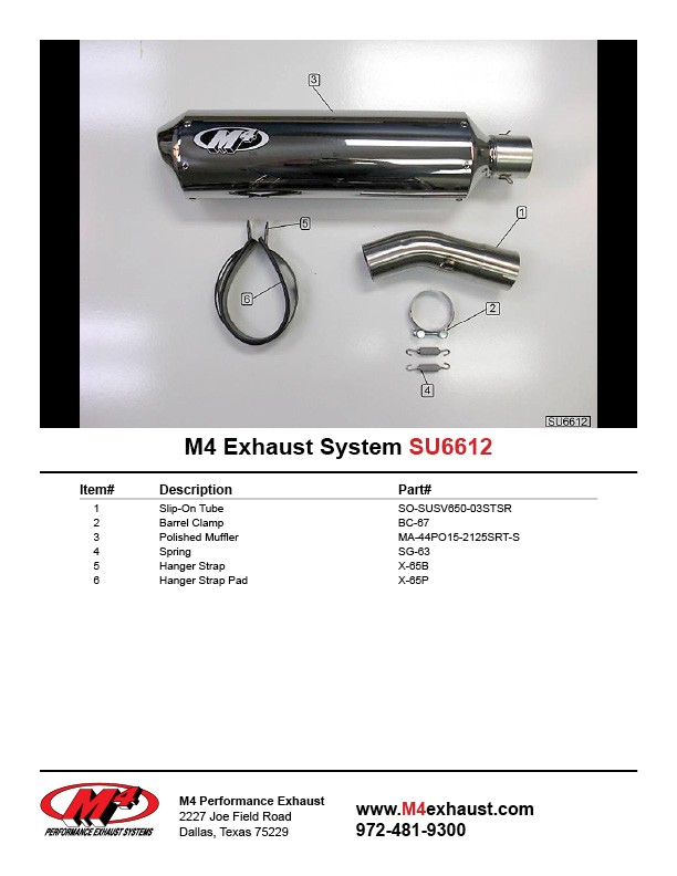 M4 SLIP-ON SYSTEM WITH POLISHED CANISTER 2004-10 Suzuki SV650