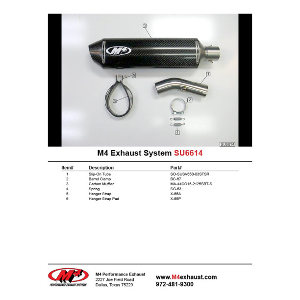 M4 SLIP-ON SYSTEM WITH CARBON FIBER CANISTER 2004-10 Suzuki SV650