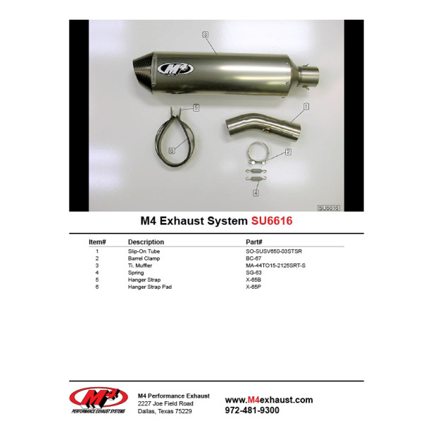 M4 SLIP-ON SYSTEM WITH TITANIUM CANISTER 2004-10 Suzuki SV650
