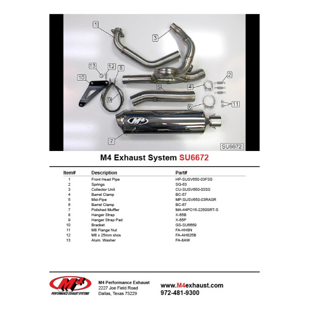 M4 RACE FULL SYSTEM WITH POLISHED CANISTER - 2003 Suzuki SV650