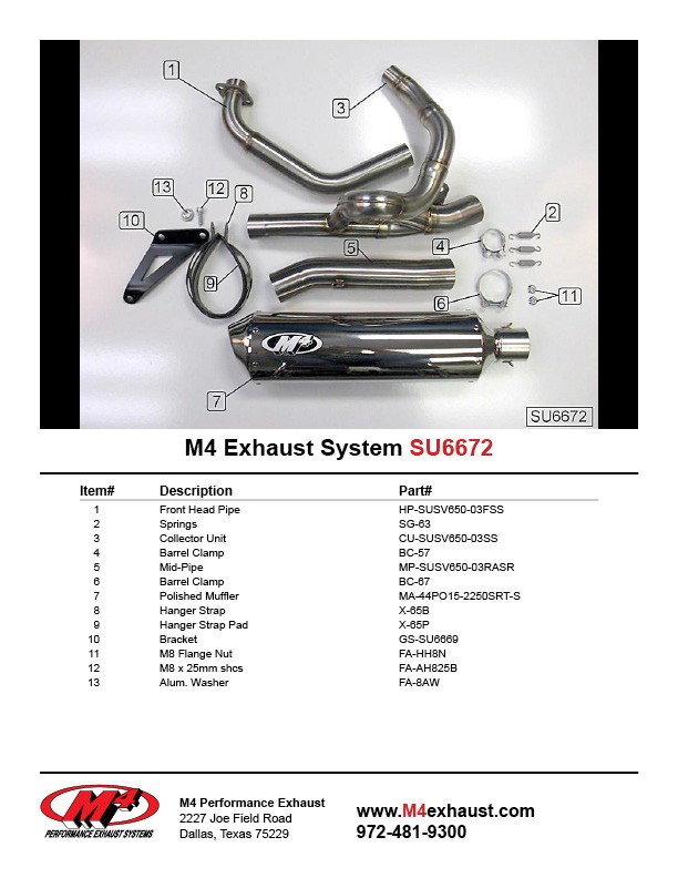 M4 RACE FULL SYSTEM WITH POLISHED CANISTER - 2003 Suzuki SV650