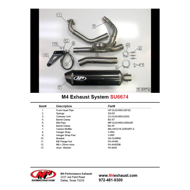 M4 RACE FULL SYSTEM WITH CARBON FIBER CANISTER - 2003 Suzuki SV650