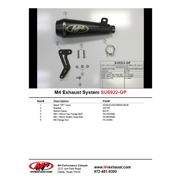 M4 SLIP-ON SYSTEM WITH BLACK CERAMIC GP CANISTER - 2008-10 Suzuki GSX-R750 M4 SLIP-ON SYSTEM WITH BLACK CERAMIC GP CANISTER - 2008-10 Suzuki GSX-R750