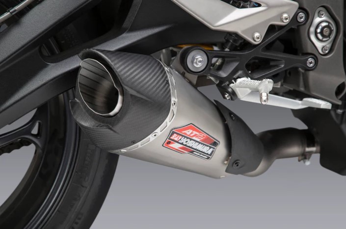 Yoshimura Race AT2 Stainless Steel Slip-On Exhaust w/ Stainless Silencer- Triumph Street Triple (2018-2023)