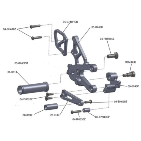 Woodcraft Rearset Kit - Complete GP Shift W/Pedals - Aprilia RSV4 / Tuono V4 (2021-23) Woodcraft Rearset Kit - Complete GP Shift W/Pedals - Aprilia RSV4 / Tuono V4 (2021-23)