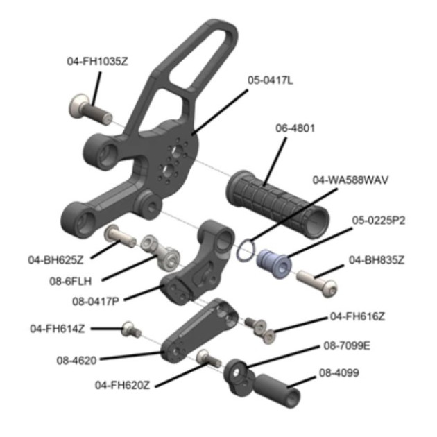 Woodcraft Complete Rearsets kit w/ pedals | Yamaha YZF-R7 (2022-2023)