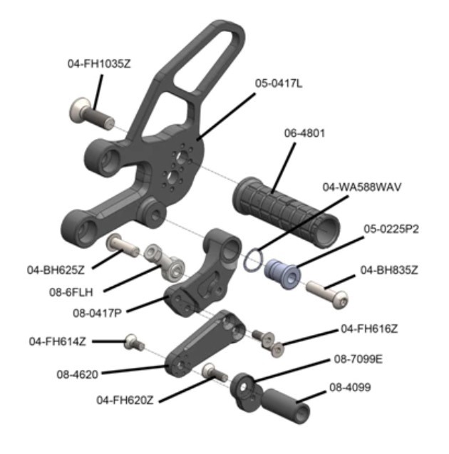 Woodcraft Complete Rearsets kit w/ pedals | Yamaha YZF-R7 (2022-2023)