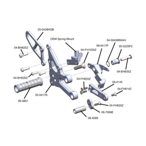 Woodcraft Complete Rearsets kit w/ pedals | Yamaha YZF-R7 (2022-2023)
