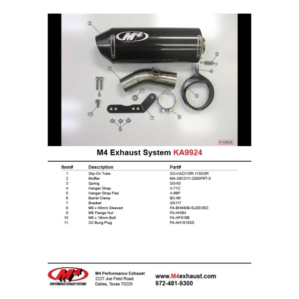 M4 Street Slayer Slip On 2011-2015 Kawasaki ZX-10R Titanium or Carbon Fiber Canister