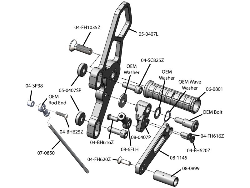 Woodcraft Rearset Kit - Yamaha FZ-07 / MT-07 / XSR700