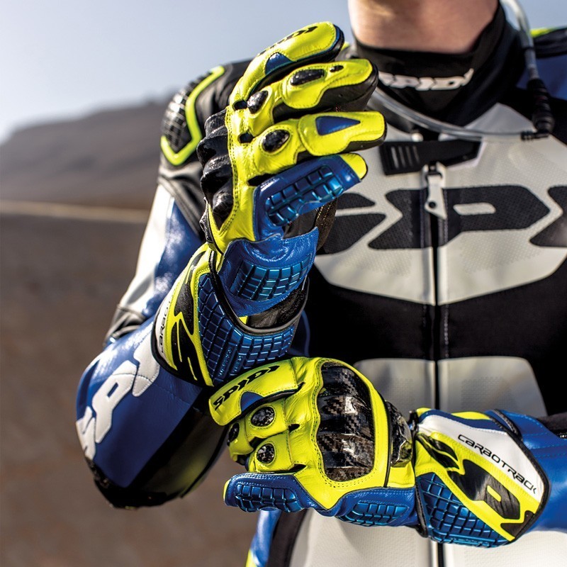 Spidi Carbo Track Replica Leather Gloves-Blue Yellow